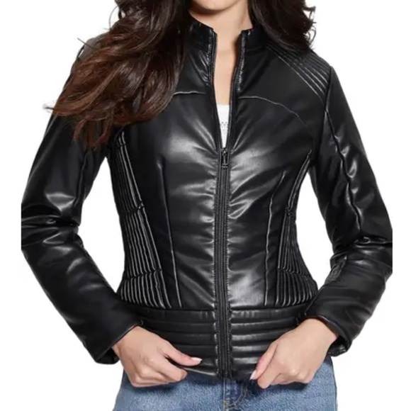 NWT Lea Corset Faux Leather Jacket by Guess - Picture 1 of 4